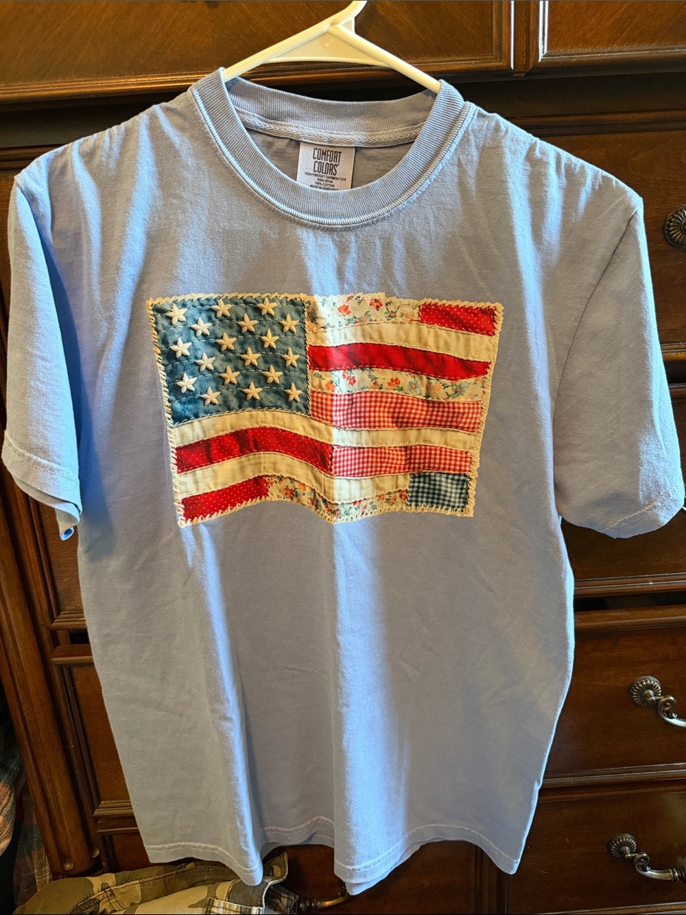 Comfort Colors Light Blue Tee with Appliqué Flag